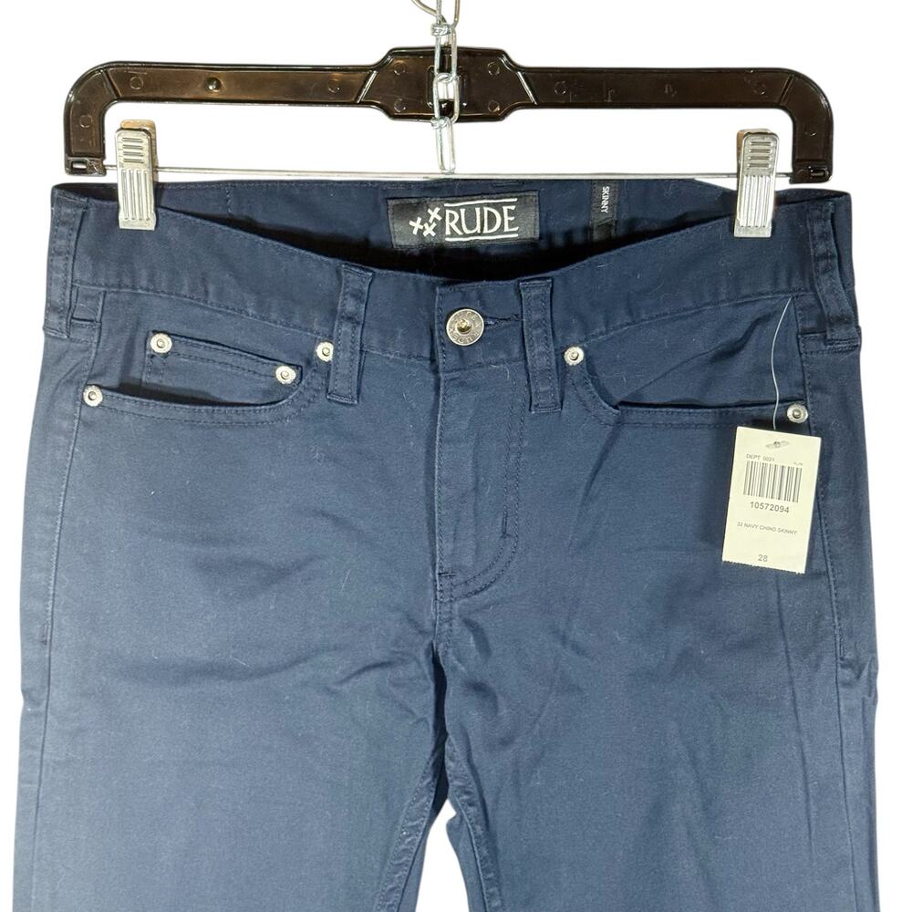 RUDE Hot Topic NWT Men's 28 Dark Navy Blue Skinny Chino Pants Light Stretch - Picture 4 of 11